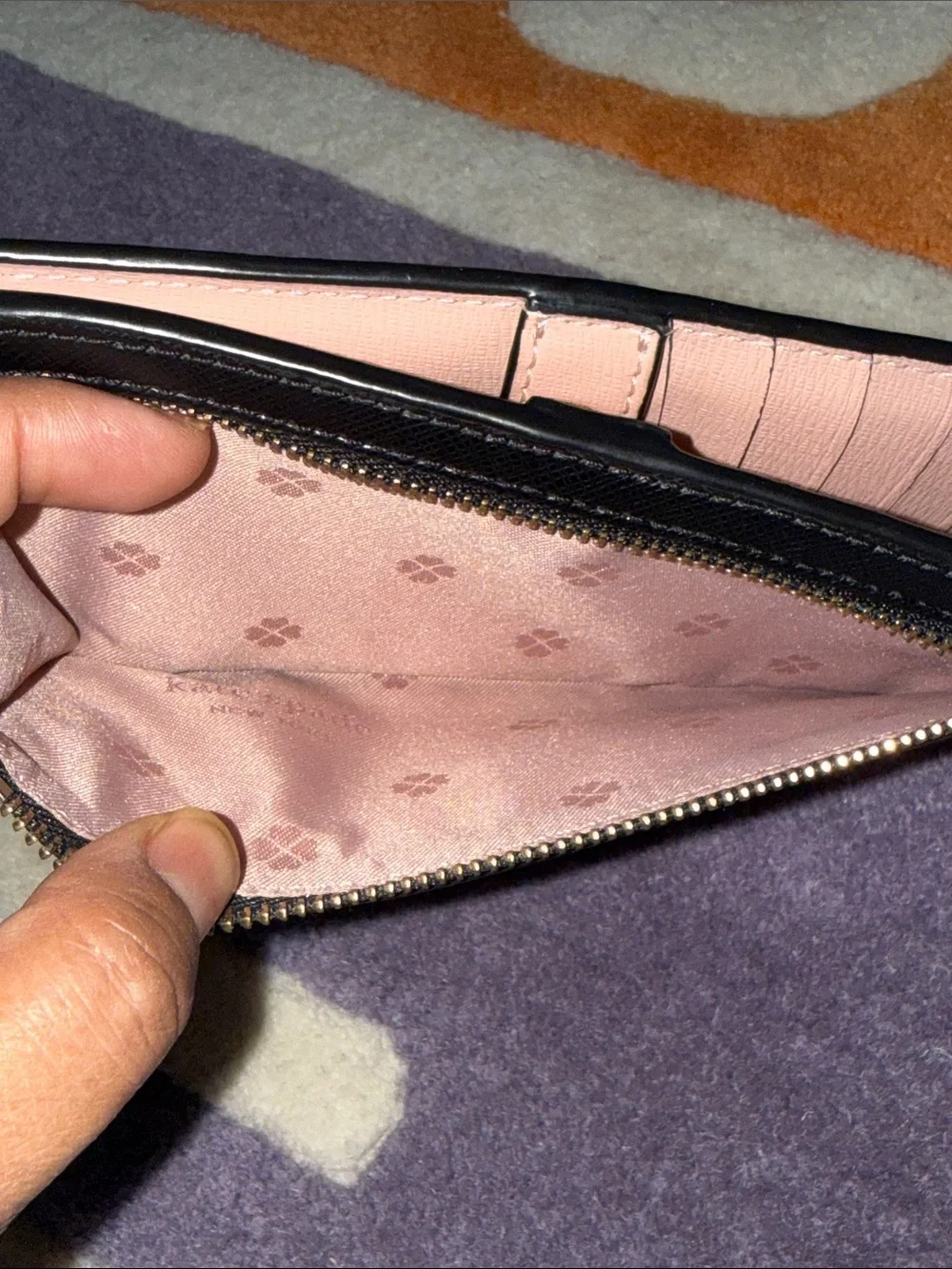 kate spade Black Saffiano Leather Long Zip Wallet with Gold Logo